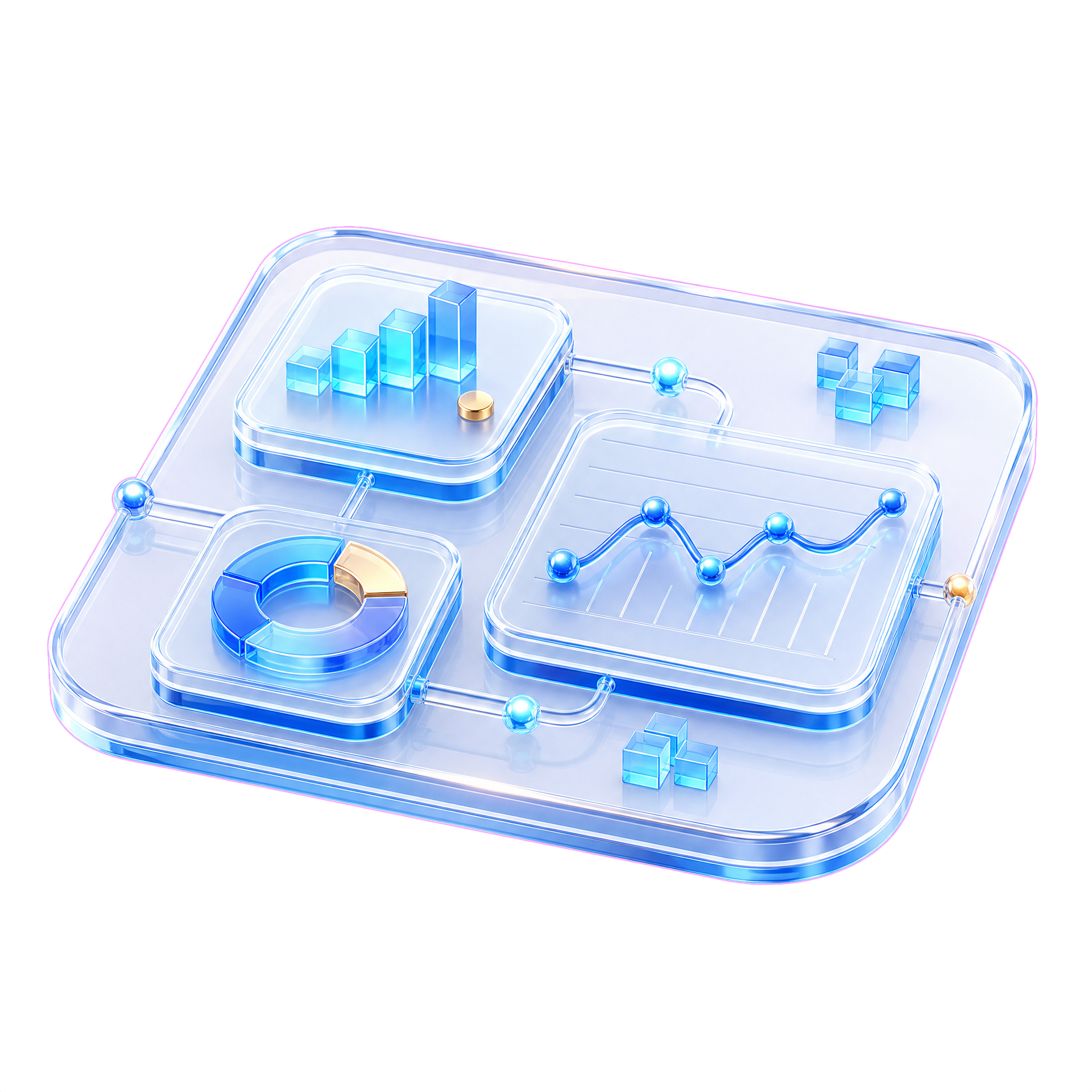 Ilustración 3D de una plataforma de datos y software